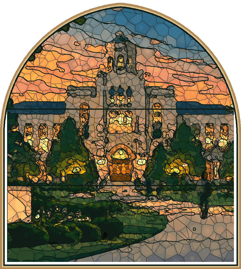 Illustration of Larkhaven's Whitcombe Hall at dusk